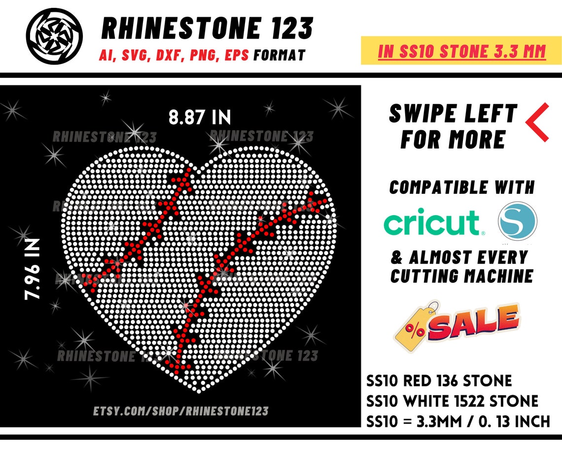 Baseball Heart Rhinestone Template for Cricut Rhinestone Template ...