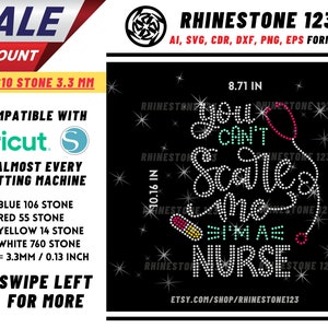 You Cant Scare Me Im A Nurse Rhinestone Template for Cricut rhinestone template material rhinestone SS10 Instant Download File svg dxf cdr
