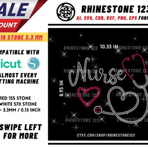 Nurse Heart Stethoscope Rhinestone Template, Rhinestone SVG, cricut, silhouette, Rhinestone File for SS10, PNG, AI, cdr, dxf, eps