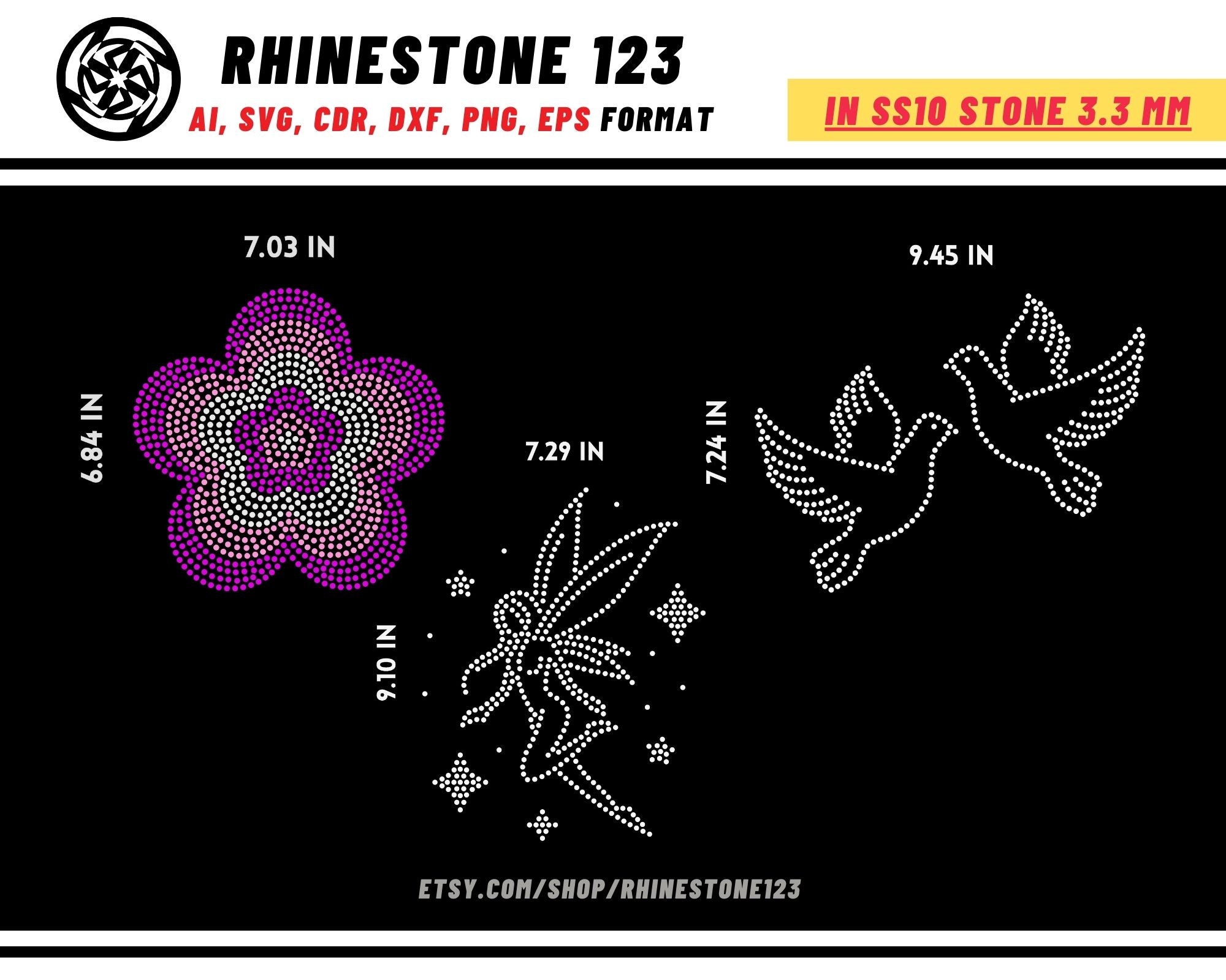 Simple Rhinestone Design Line 7 in 1 Small Design Bundle Rhinestone Template for Cricut Template for ...