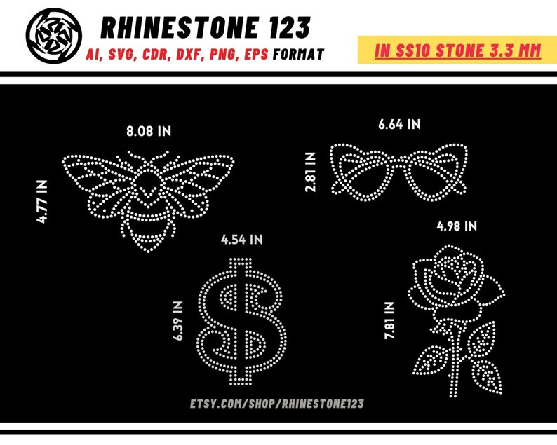 7 in 1 Small Design Bundle Rhinestone Template for Cricut Template for ...