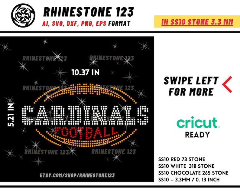 CARDINALS Football Rhinestone Template for Cricut Rhinestone - Etsy