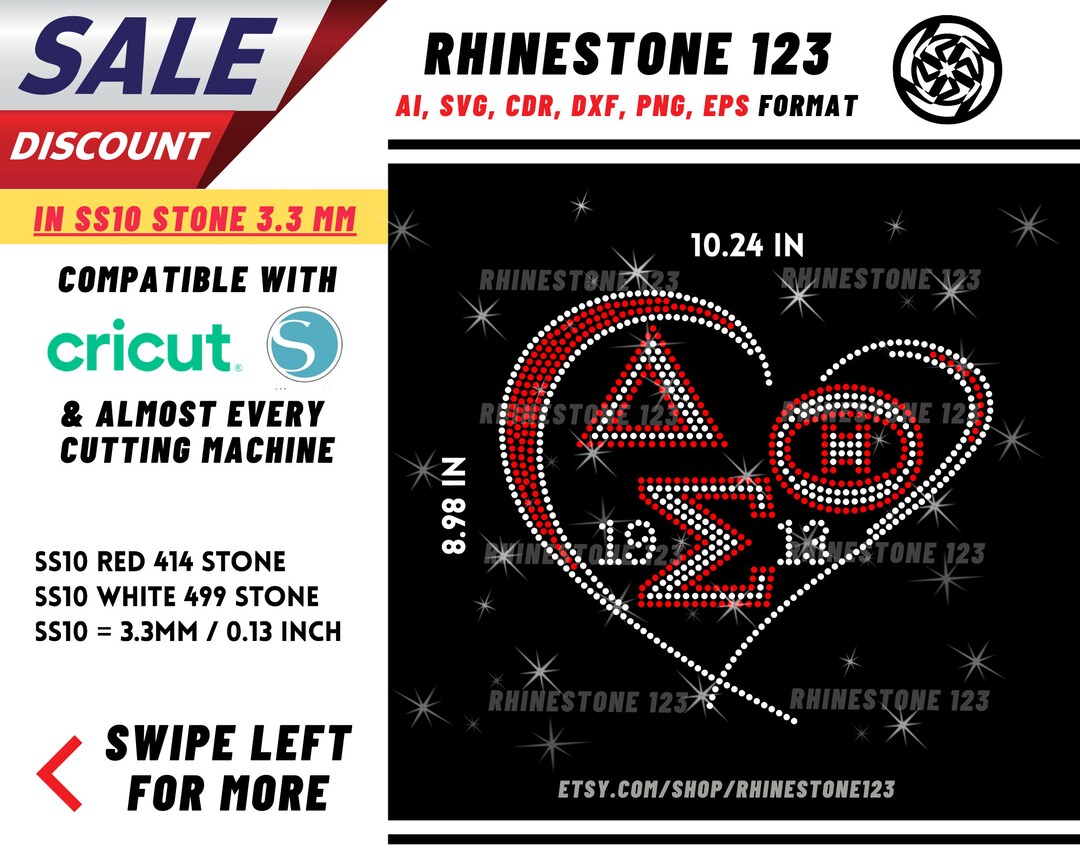 Delta Rhinestone Delta Sigma Theta in Heart Rhinestone Template, Rhinestone File for ...