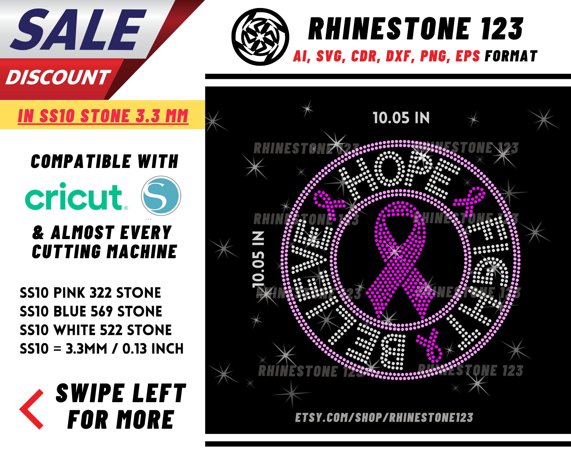Cancer Ribbon Rhinestone Cancer Awareness Pink Ribbon Rhinestone Template, Cricut, Silhouette ...