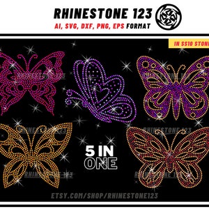 GRUPPE 2] 5 SCHMETTERLINGE STRASS Vorlage SVG Bundle Strass Vorlage für Cricut Strass Vorlage Material Strass 10ss Download