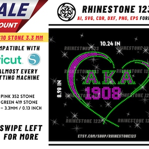 Aka in Heart 1908 Rhinestone Template, Rhinestone File for SS10, Rhinestone SVG, cricut, silhouette, PNG, AI, cdr, dxf, eps, Sorority