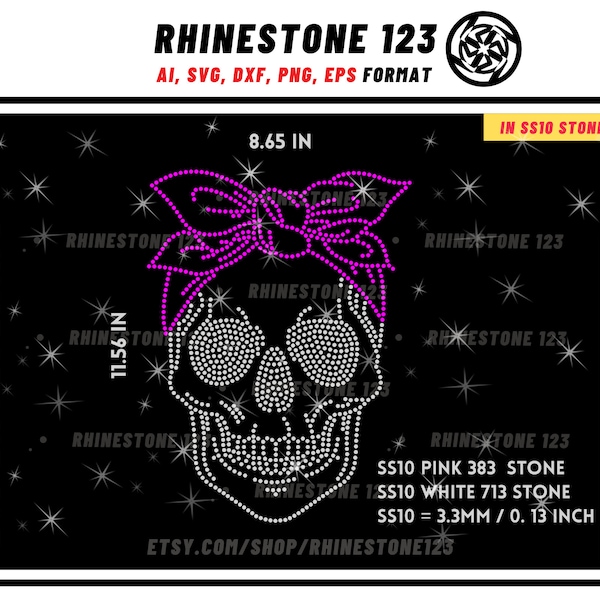 Bandana sugar skull Rhinestone Template for Cricut rhinestone template material rhinestone 10ss Instant Download File ai svg png cdr dxf eps