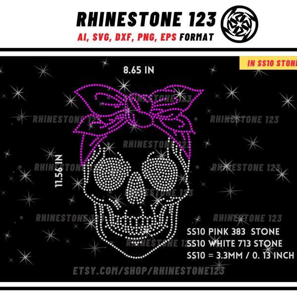 Bandana sugar skull Rhinestone Template for Cricut rhinestone template material rhinestone 10ss Instant Download File ai svg png cdr dxf eps