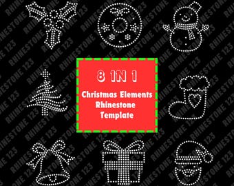 Set 4, 8 In 1 HOTFIX CHRISTMAS BUNDLE Christmas svg Rhinestone Template for Cricut rhinestone template material rhinestone 10ss
