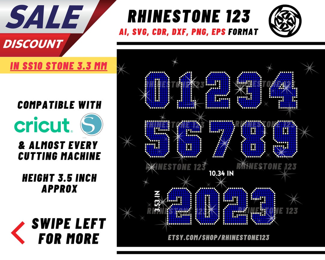 Varsity Font Sports Numbers Rhinestone Template, Cricut, Silhouette ...