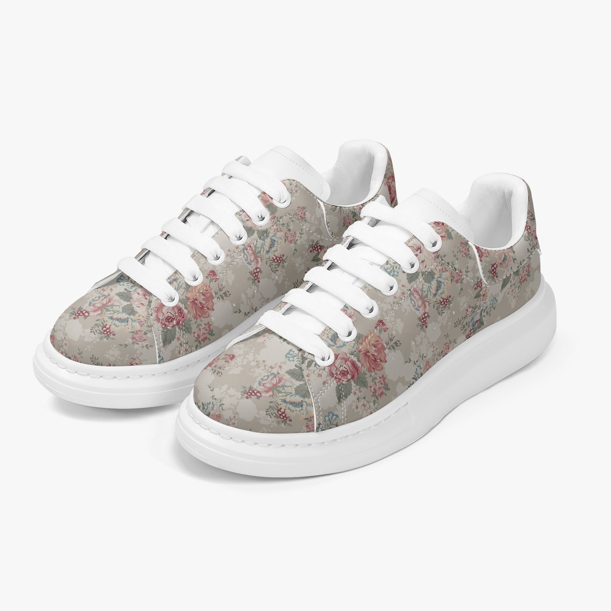 white sneakers with flowers on them