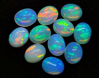 Natural Ethiopian White Opal Calibrated 8x10mm Oval Cabochon Loose Gemstone Lot For Jewelry/Ring/Pendant