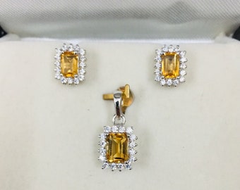 Natural citrine jewelry set, 92.5 silver jewelry set, jewelry set.