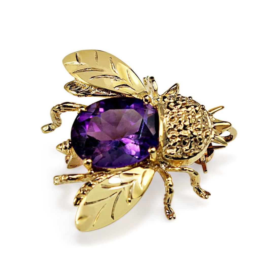 14k Yellow Gold Honey Bee Bronch Amethyst Gold Bronch Yellow - Etsy