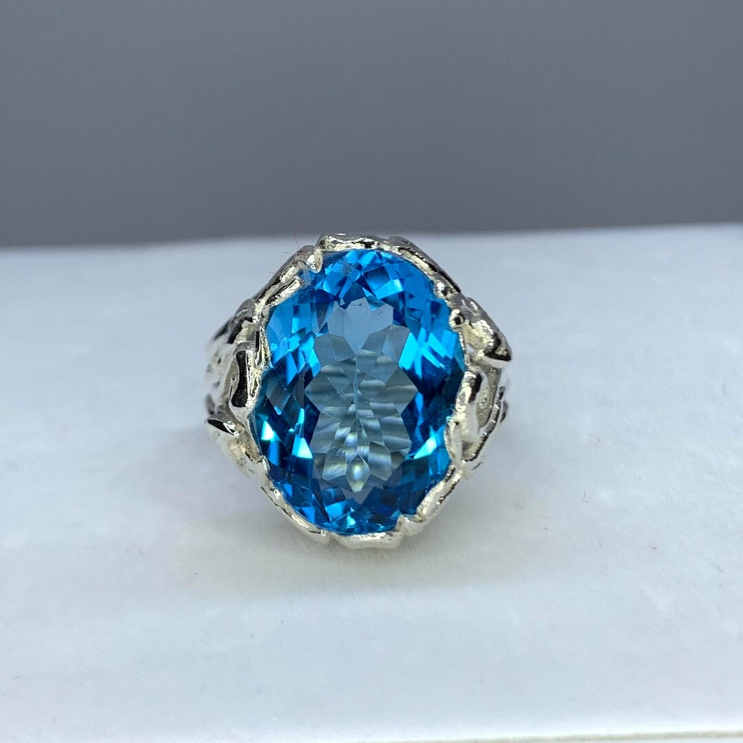 Natural Swiss Blue Topaz Oval Ring in 925 Silver, Women Ring in Silver ...