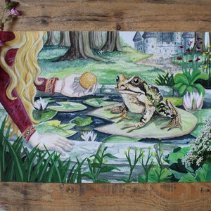 The Princess and the Frog | A5 | A4 | Fine Art Print | Fantasy Art | Enchanted Forest | Whimsical Art | Fairytale Art | Princess Print