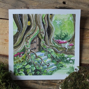 Enchanted Tree | 6&quot; x 6&quot; Fine Art Print | Fantasy Art | Enchanted Forest | Whimsical Art | Faery Forest | Toadstool