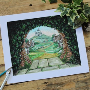 Le royaume du lierre | Impression d&#39;art 10 x 20 cm | Art fantastique | Forêt enchantée | Art fantaisiste | Art païen | Royaume des fées