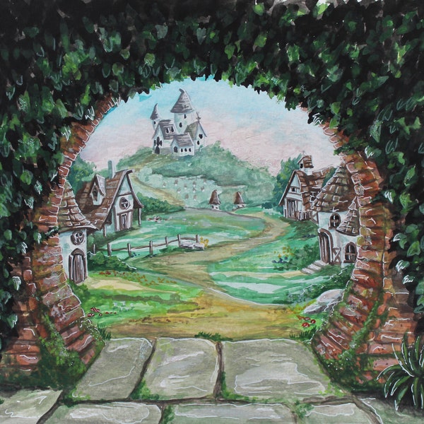 Fantasy Art Print, 8 x 10, Faery Realm, Fairy Kingdom, Whimsical, Magical, Castle, Fantasy Village