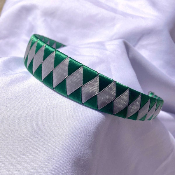 Green Ribbon Headband// Green Silver Headband, Wizard School Gift for Girls.