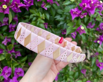 Pink and Gold Headband for Women: Handmade Hair Accessory