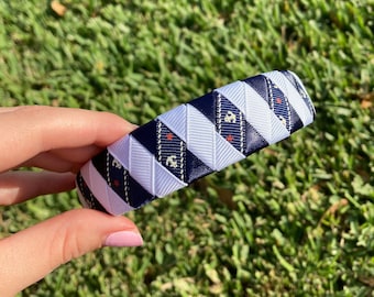 Girls' school headband // Navy blue and white ribbon headband, hair accessories for girls