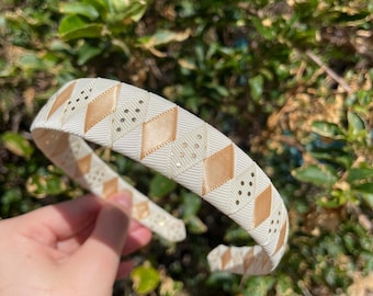 Beige & Gold Polka Dot Headband, Christmas Accessory for Women