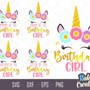 Einhorn Geburtstagssvg - Einhorn svg - Geburtstag Mädchen svg - Mommy Daddy Bruder Schwester des Geburtstags mädchen svg - Cricut svg - Sofortiger Download