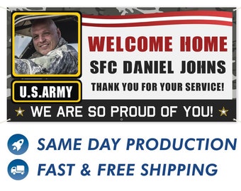 Welcome Home Soldier Custom Military US Army Vinyl Banner With Photo