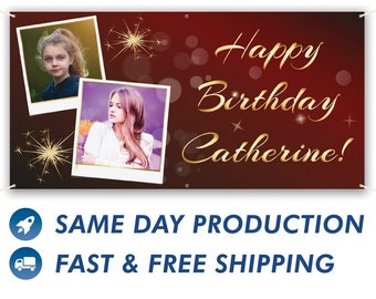 Happy Birthday Custom Vinyl Banner With Two Photos