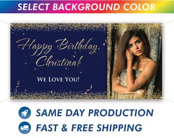 Happy Birthday Custom Personalized Banner With Photo Select Background Color