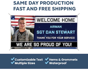 Welcome Home Airman Custom Military Vinyl Banner With Photo US Air Force
