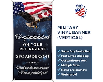 Custom US Military Vertical Vinyl Banner Congratulations On Retirement