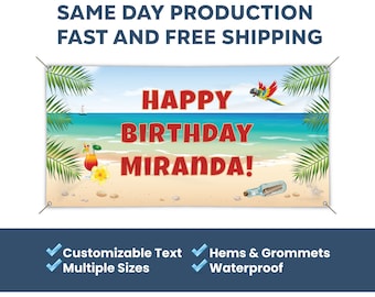 Happy Birthday Summer Tropical Party Custom Vinyl Banner
