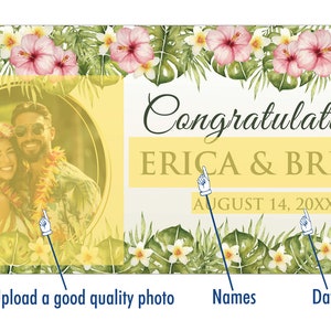 Wedding Congratulations Custom Personalized Banner With Photo Tropical Floral Design image 2