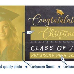 Congratulations Grad Custom Graduation Vinyl Banner With Photo, Graduation Party, Grommets, Hemmed Edges, Free Shipping image 2