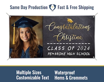 Congratulations Grad Custom Graduation Vinyl Banner With Photo, Graduation Party, Grommets, Hemmed Edges, Free Shipping