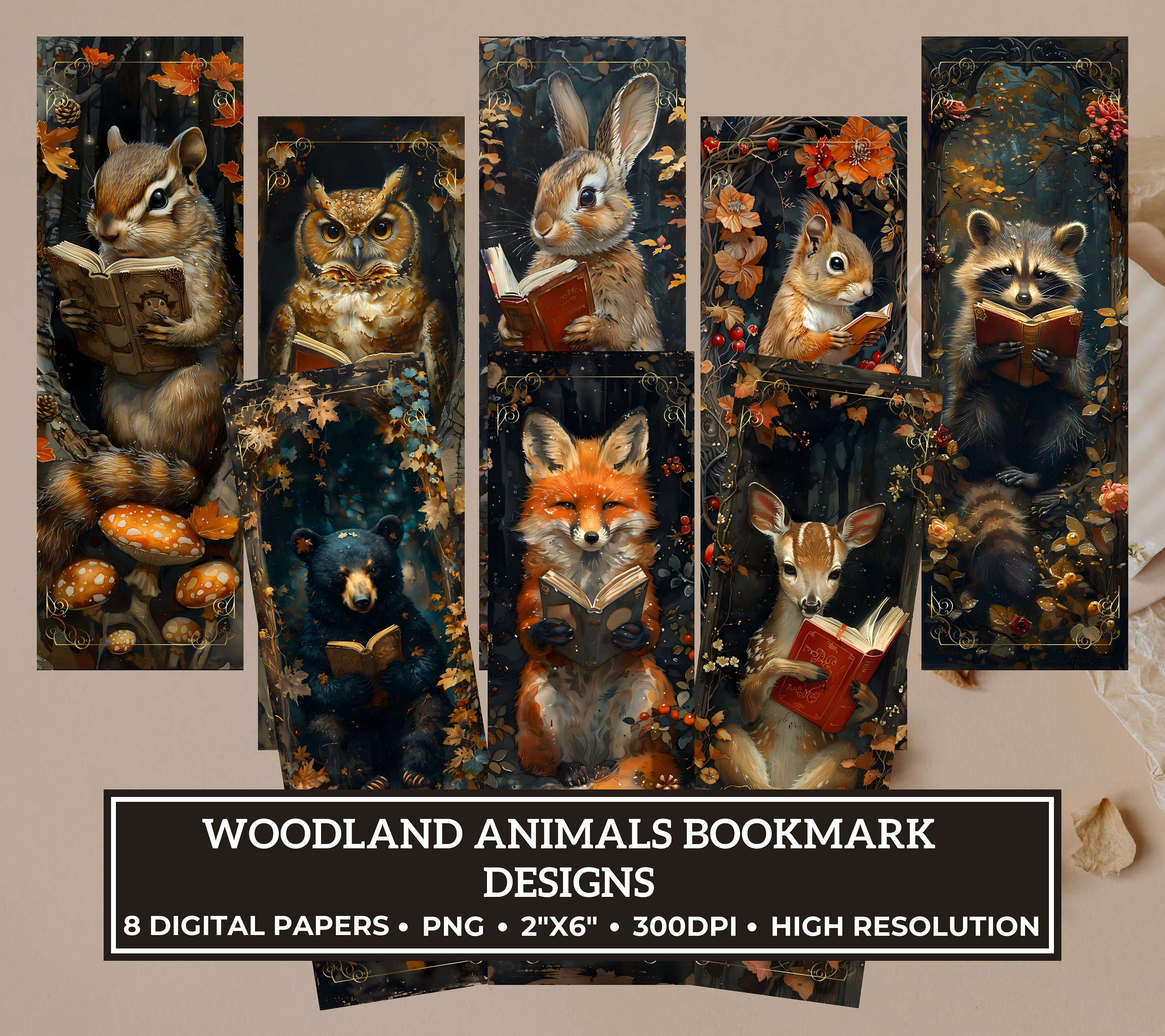 8 Woodland Animal Bookmark Designs, Printable Bookmarks Bookmark ...