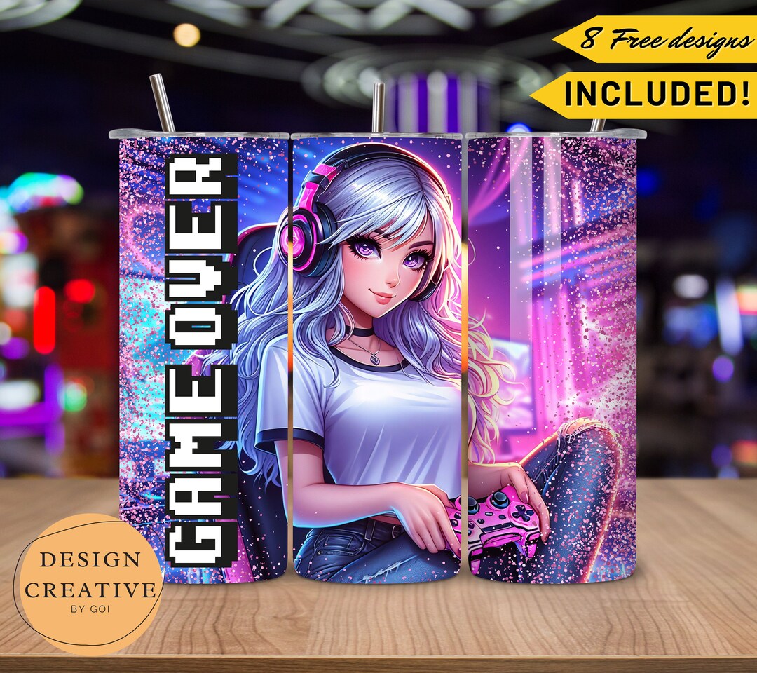 Gamer Girl Anime Tumbler Wrap Design, 20oz Tumbler Wrap, Sublimation ...
