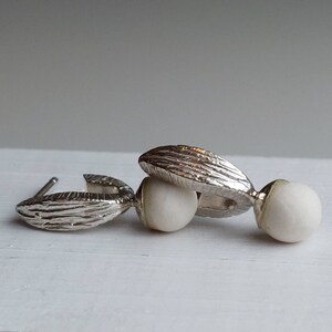 MINUS silver and porcelain earrings, minimal silver earrings, silver hoop earrings, white stone earrings, engraved earrings