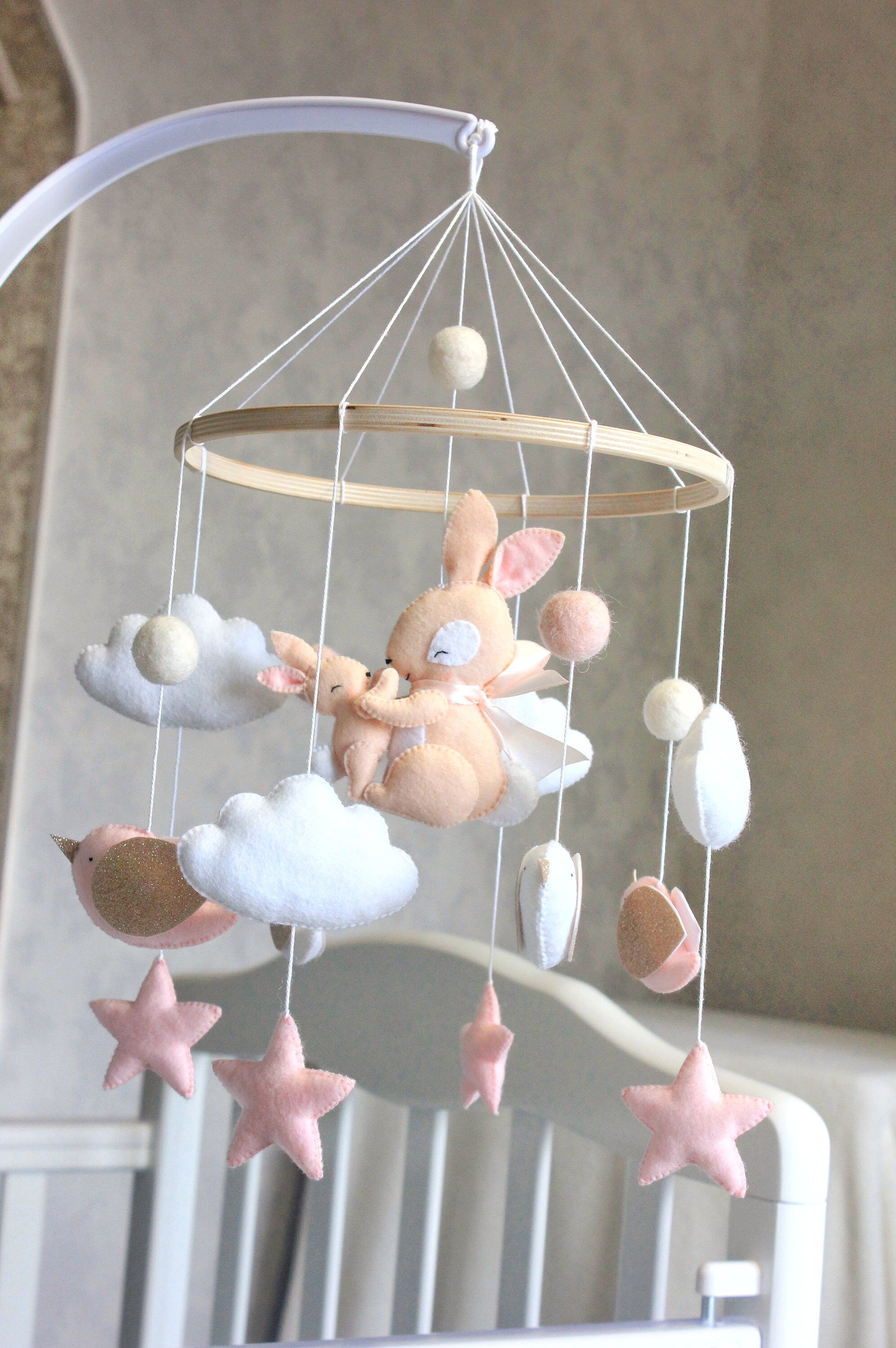 Baby girl mobile bunny Bunny on the stars Clouds stars Etsy