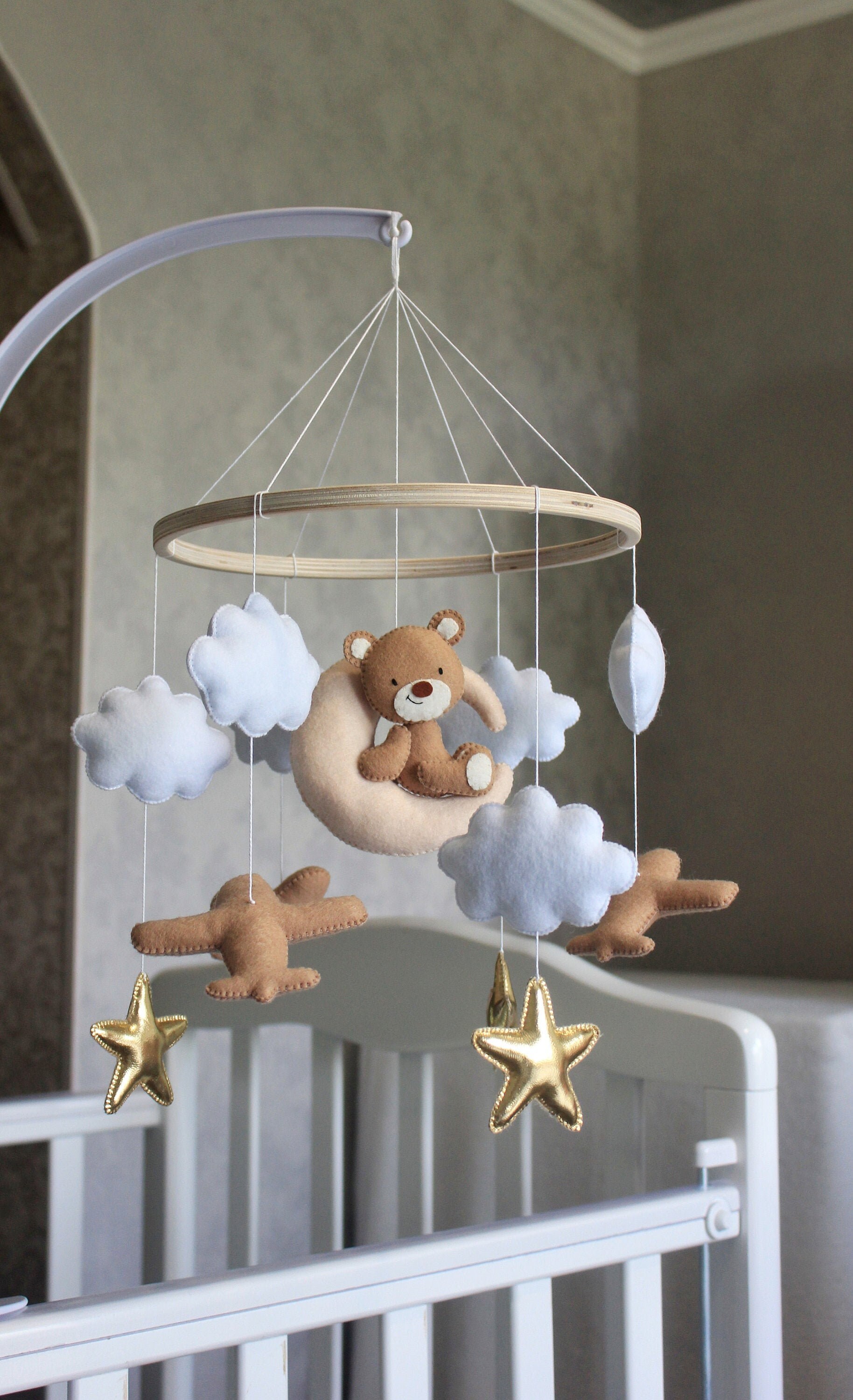 Baby mobile neutral Bear baby mobile Bear on the month Etsy