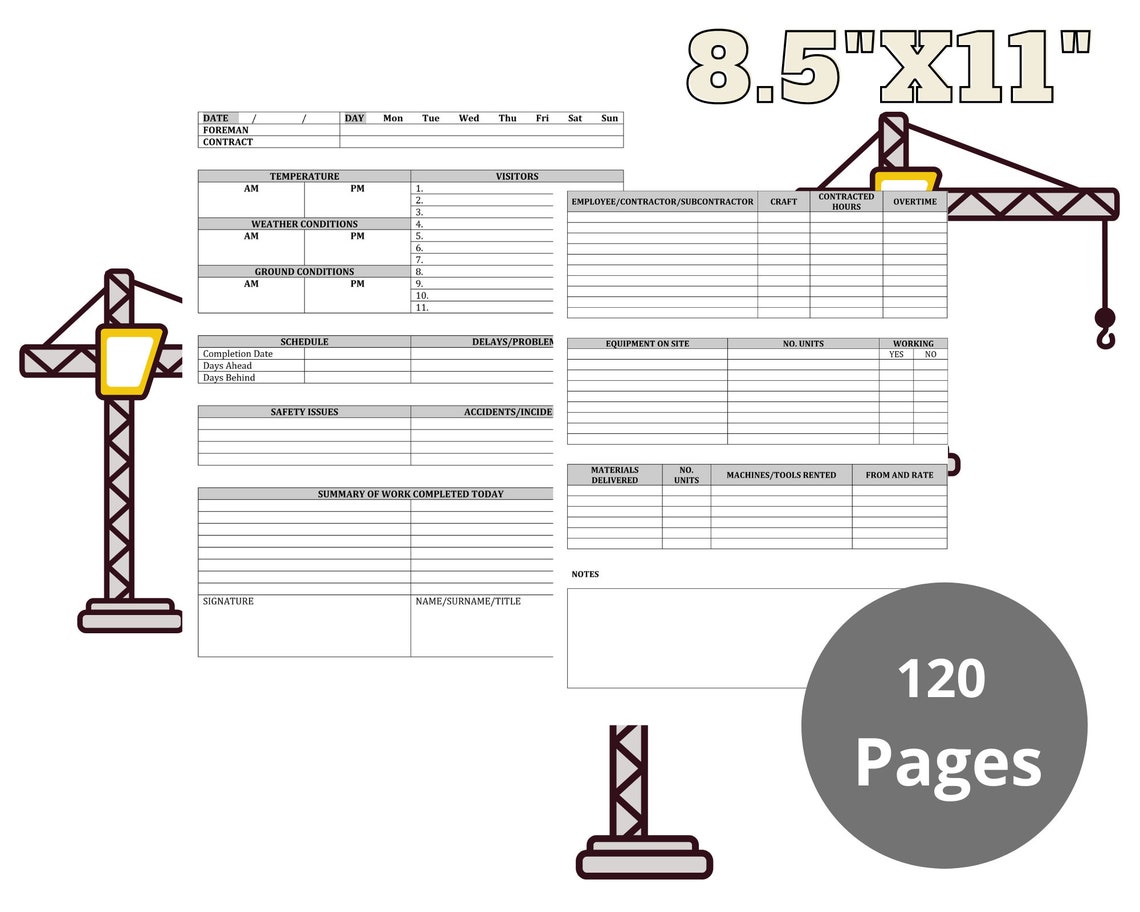 Construction Site Log Book Construction Site Log Etsy