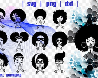 Black Woman Praying Svg/ African Womans Silhouette Svg/ Black Womans Svg/ Afro Girl Svg/Africa Svg/ Cut Files Svg/ Silhouette for Cricut Svg