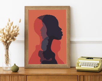 Silhouette Afro Woman Art, Afro Woman Print, Woman Face, Afro Girl Print, Digital Art Download, Printable Art