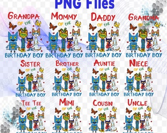 Cumpleañero familiar Png/El gato Png/ Pete Png/ Mami del cumpleañero/Papá del cumpleañero/Archivos de sublimación/Png para camiseta