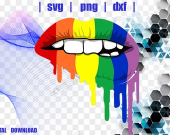 Rainbow Lips Svg/ LGBT Lips  svg/ Lesbian Svg/ LGBT Rainbow Dripping Lips Svg/ LGBT Pride Lips Svg