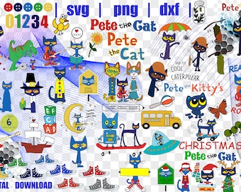猫メガバンドルSVG/ピートSVG/クリカット用ファイルSVG/シルエットSVG/かわいいファイル