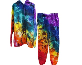 Tie dye sweatsuit Psychedelic hoodie & hippie joggers Rainbow hoodie and jogger set Athleisure Adult tracksuit set Customisable colours