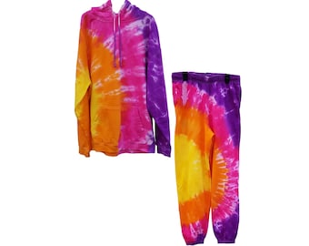 Tie dye sweatsuit Psychedelic hoodie & hippie joggers Athleisure Semi circle pattern Adult tracksuit set Customisable colours